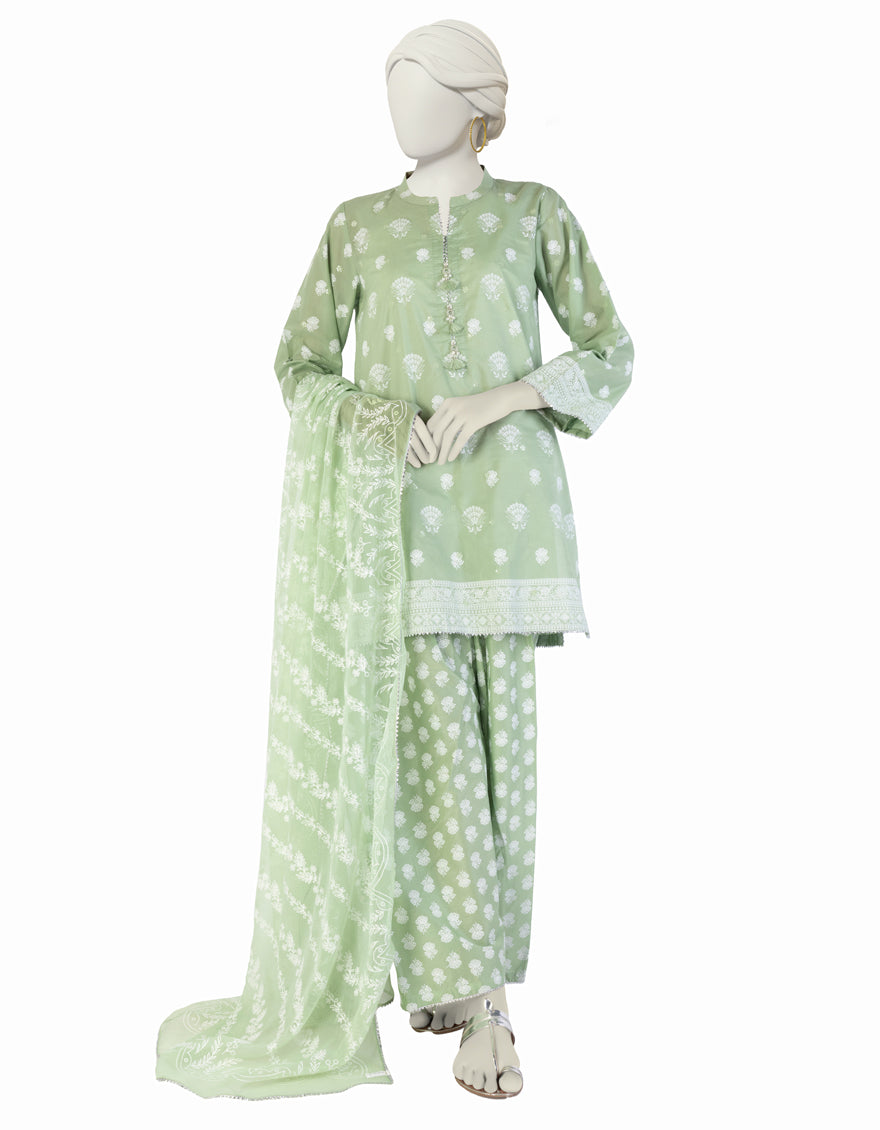 Lawn Green Unstitched Suit - J. Junaid Jamshed