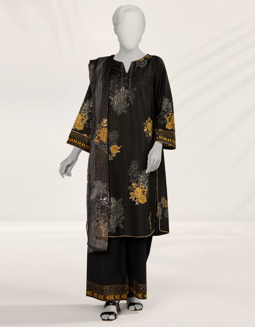 Dooriya Black Unstitched Suit - J. Junaid Jamshed