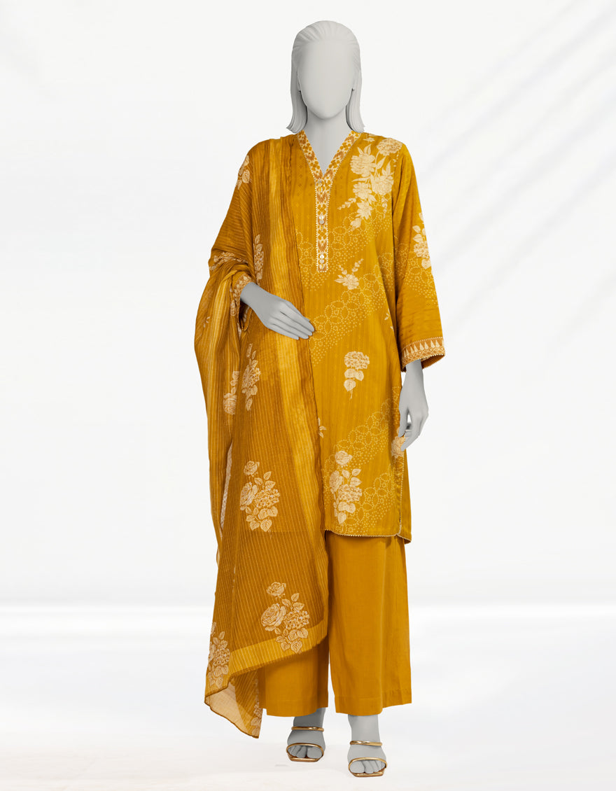 Dooriya Yellow Unstitched Suit - J. Junaid Jamshed