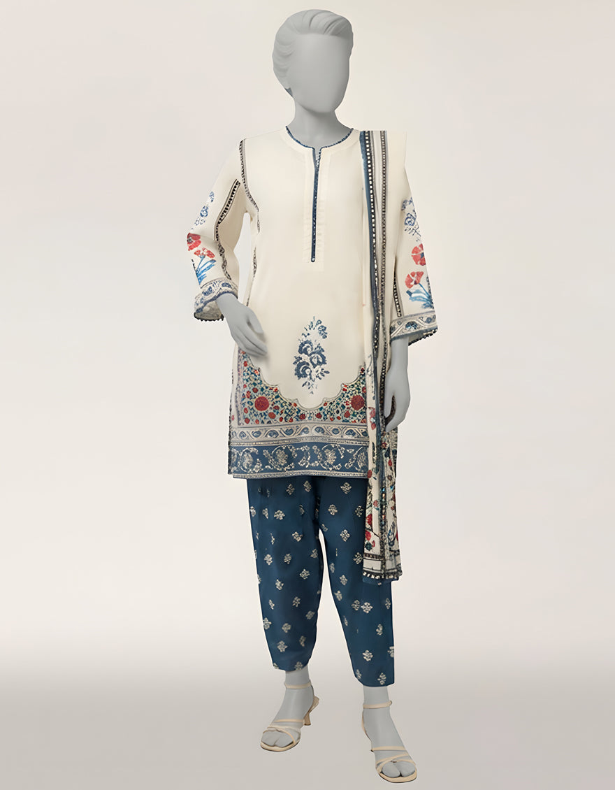 Lawn Off White Stitched Suit