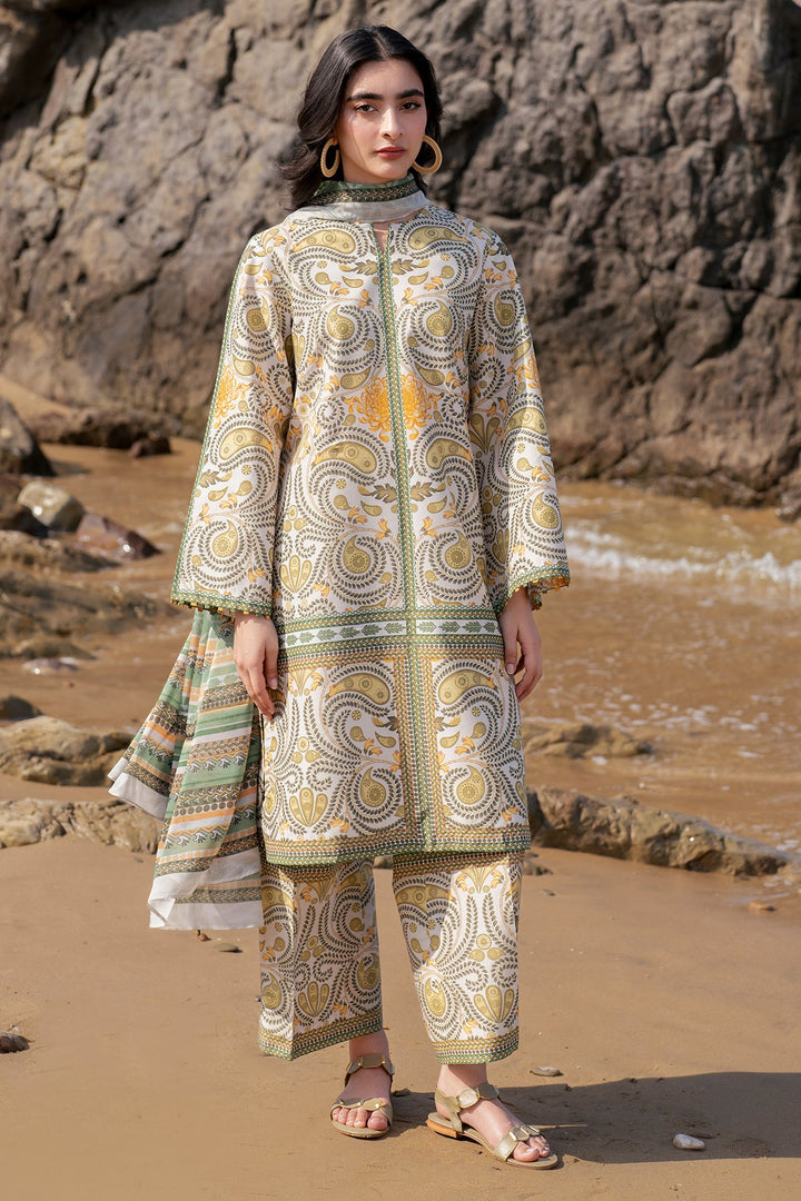 Lawn Cream Stitched Suit - Jazmin