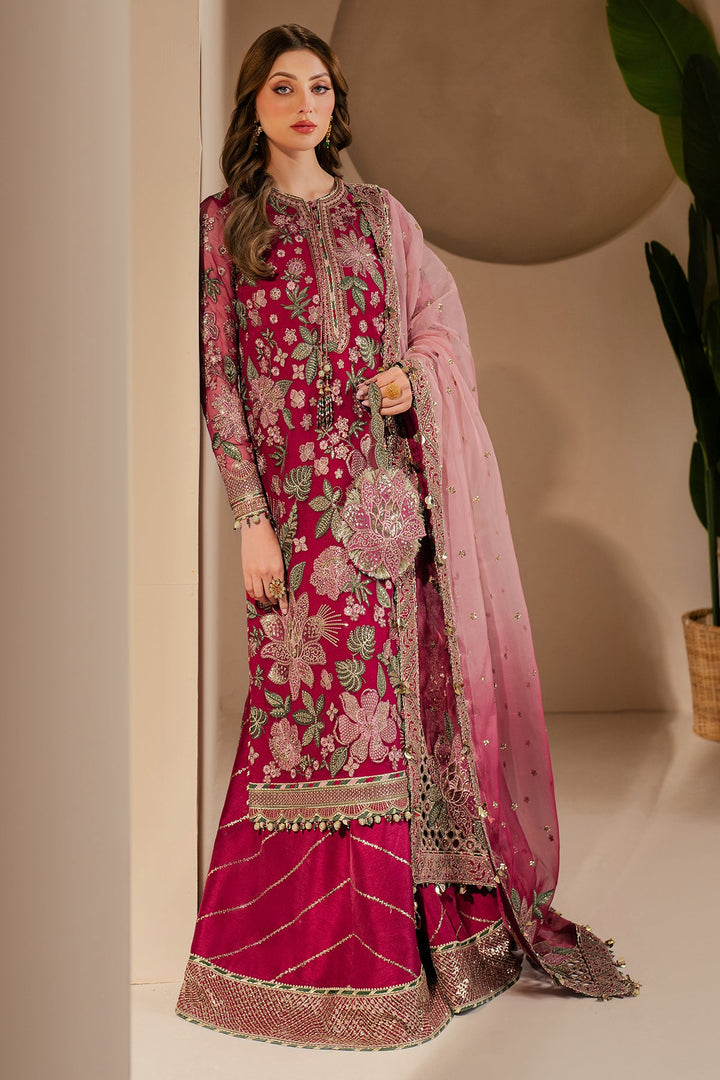 Embroidered Chiffon Hot Pink Suit - Jazmin Wedding Formals Stitched