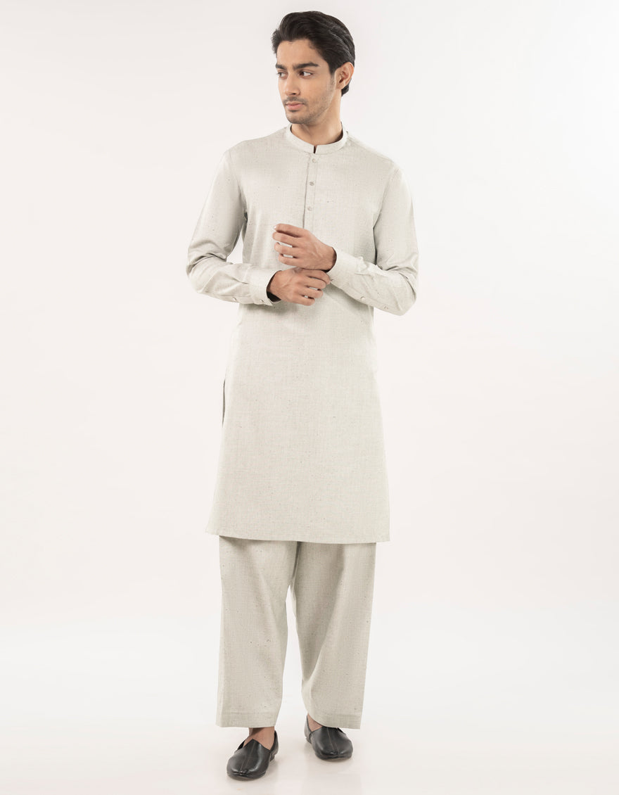 Blended Ivy White Unstitched Suit - J. Junaid Jamshed