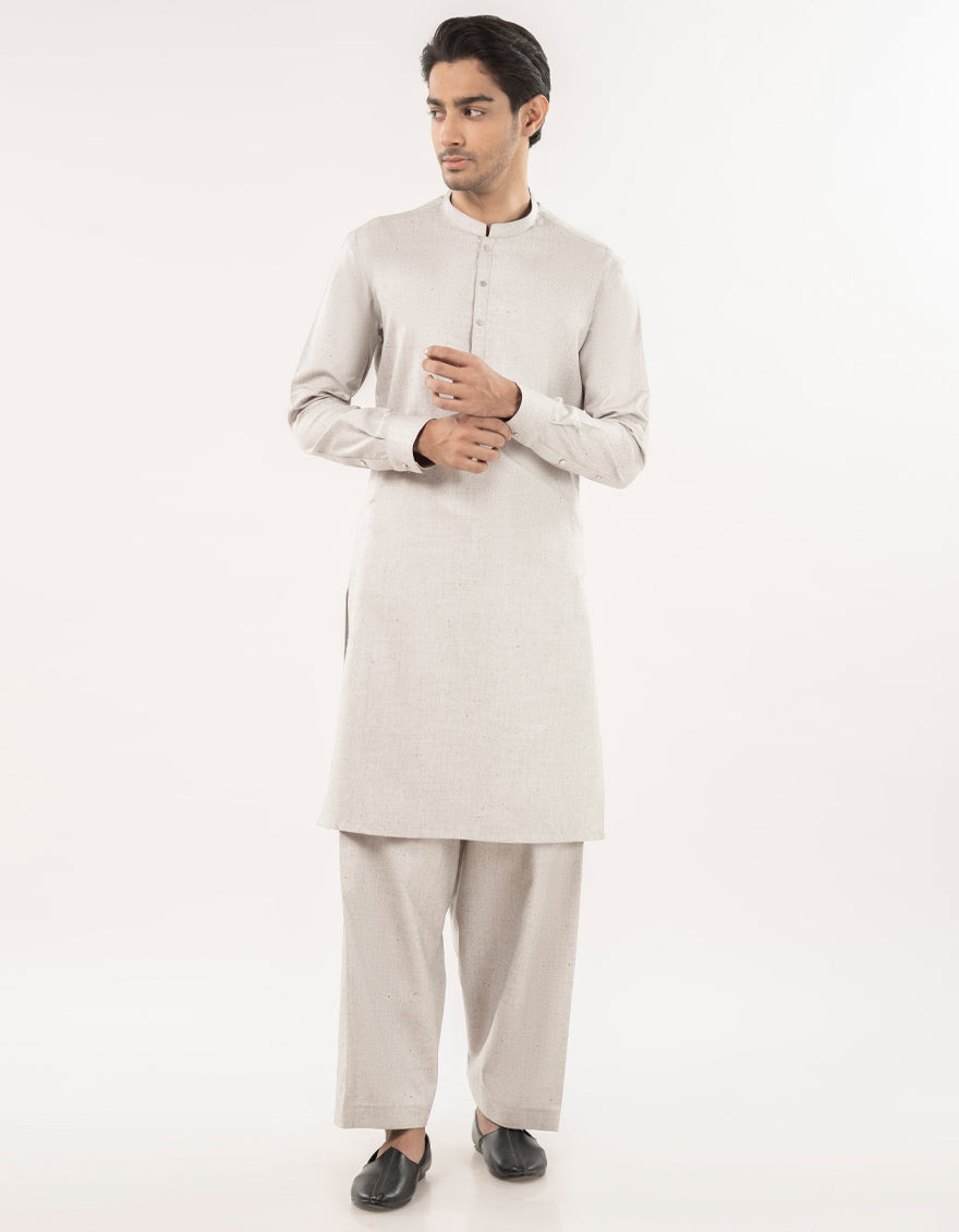 Blended Ash Grey Unstitched Suit - J. Junaid Jamshed