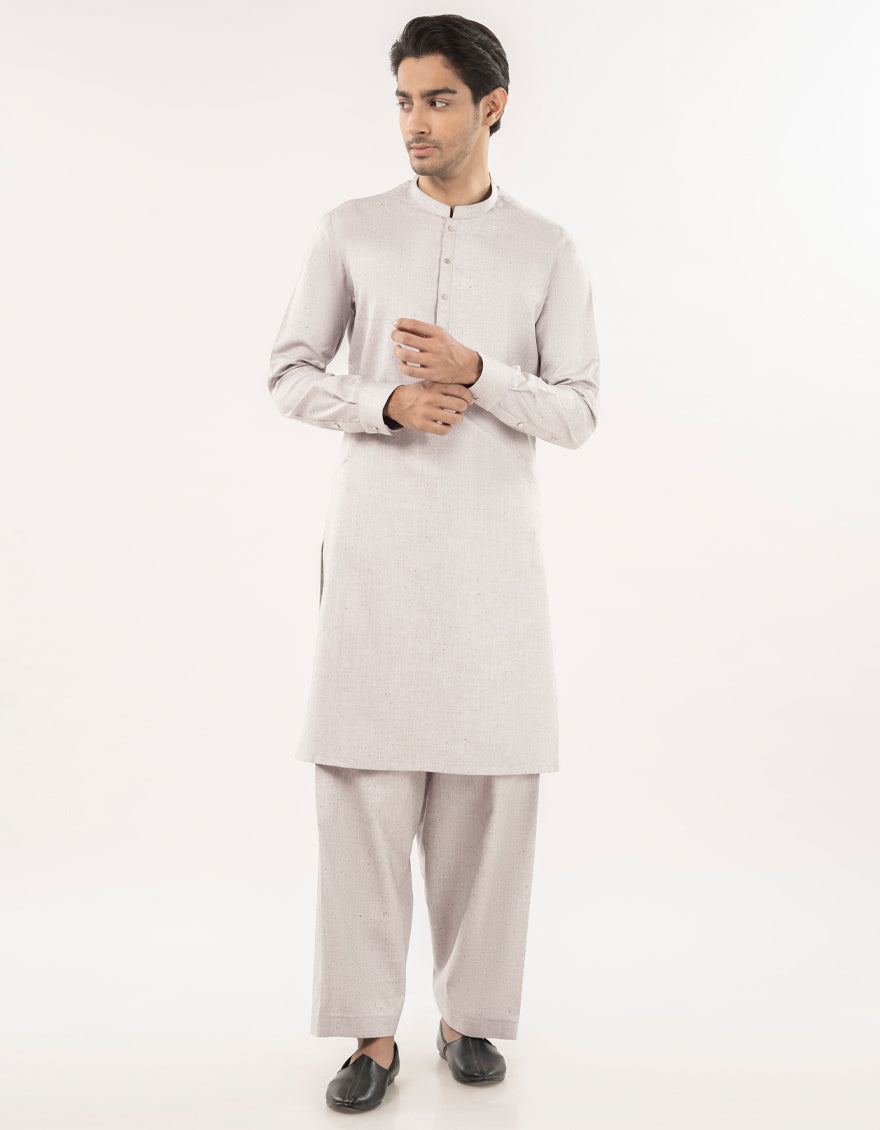 Blended Grey Unstitched Suit - J. Junaid Jamshed