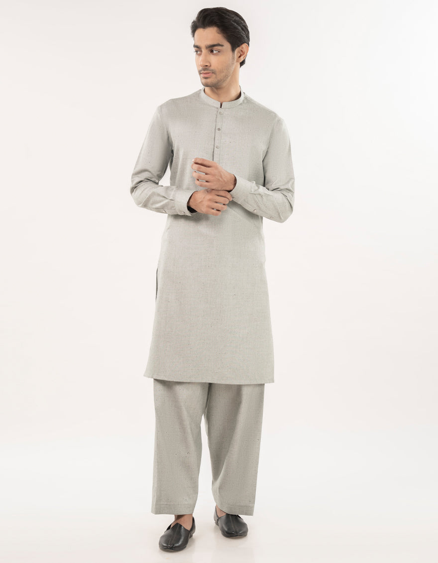 Blended Ash White Unstitched Suit - J. Junaid Jamshed