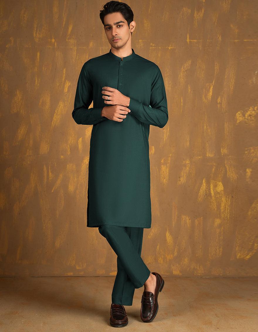 Blended Green Unstitched Suit - J. Junaid Jamshed