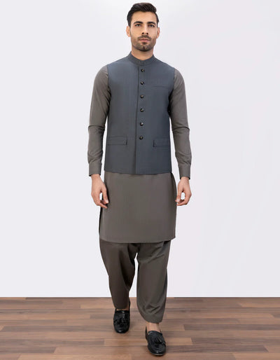 Suiting Grey Waist Coat - J. Junaid Jamshed