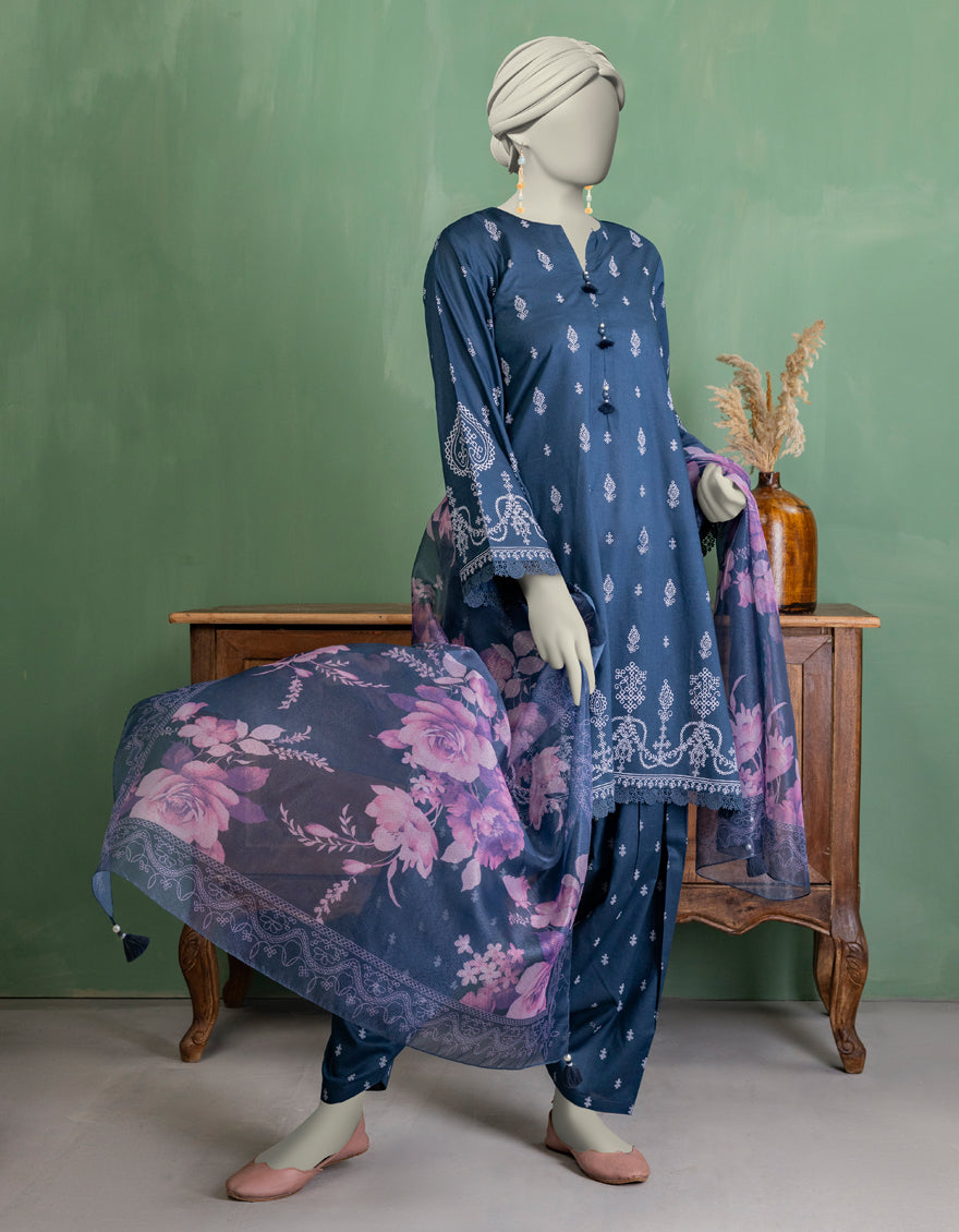 Lawn Blue Unstitched Suit - J. Junaid Jamshed
