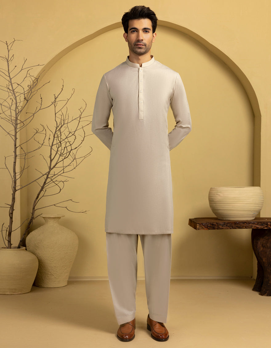 Blended Grey Unstitched Suit - J. Junaid Jamshed