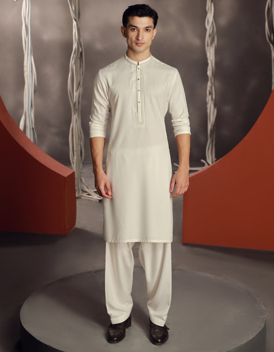 Blended White Shalwar Kameez Junaid Jamshed – Janan