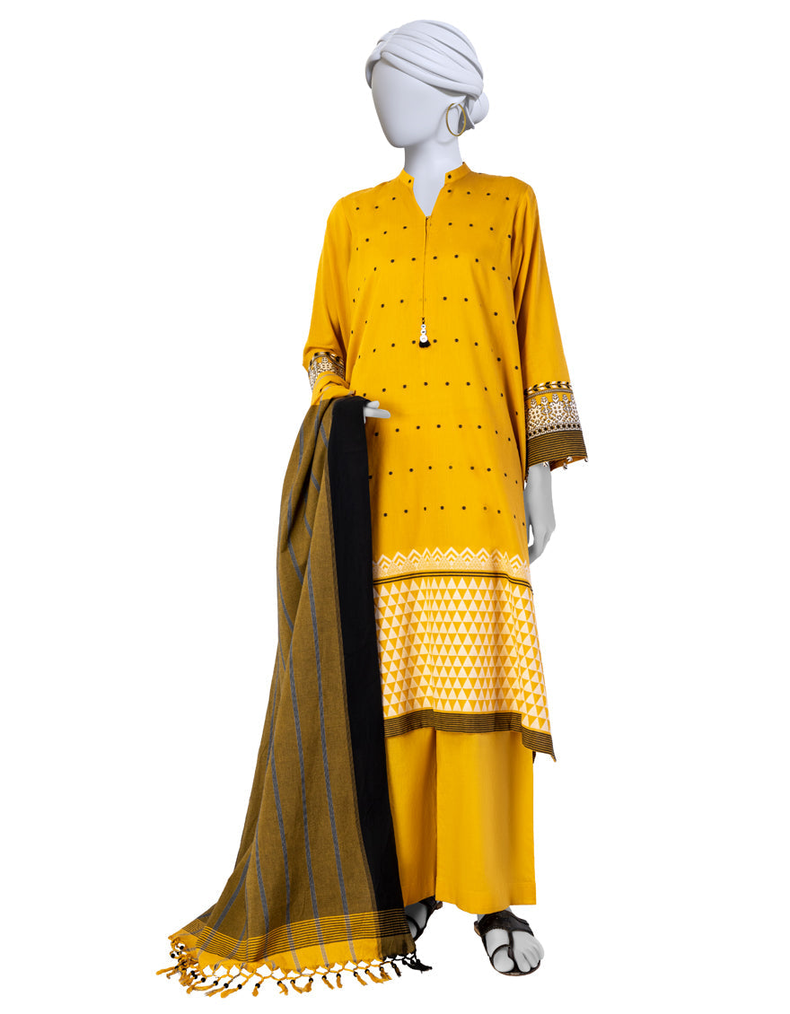 Lawn Yellow Stitched Suit - J. Junaid Jamshed
