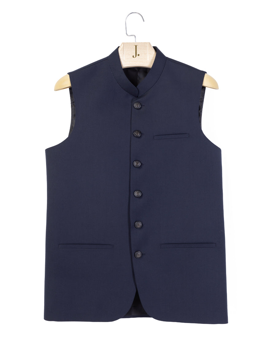 Plain Blue Waist Coat - J. Junaid Jamshed