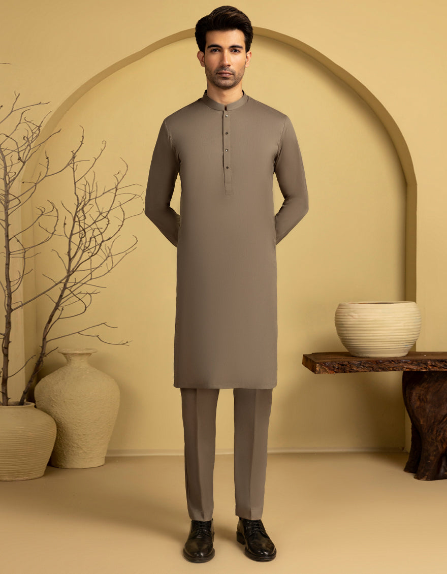 Blended Brown Unstitched Suit - J. Junaid Jamshed