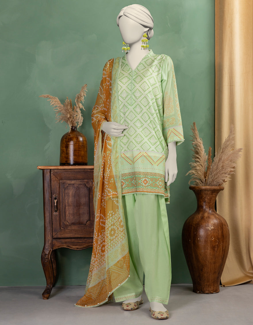 Lawn Green Unstitched Suit - J. Junaid Jamshed