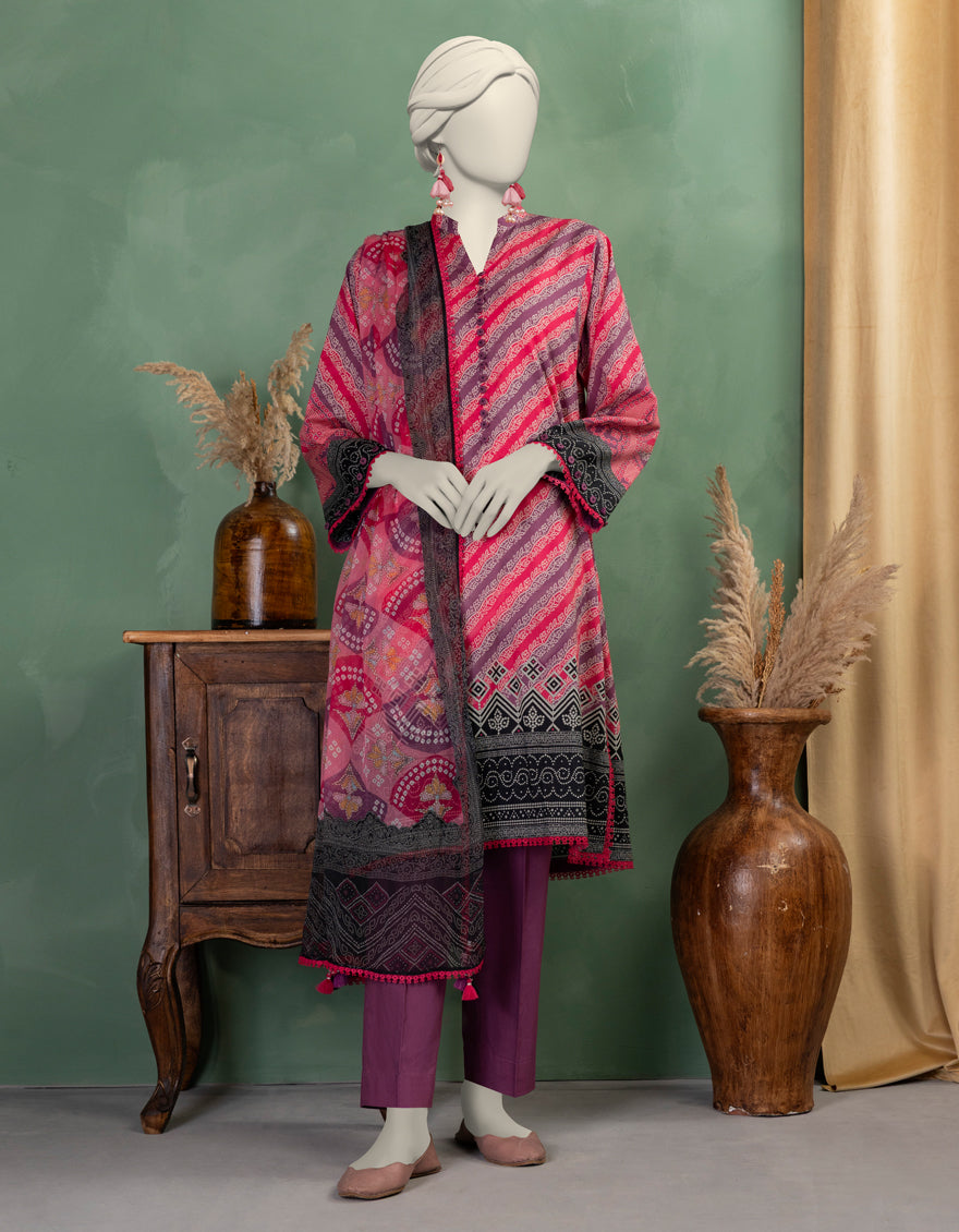 Lawn Purple Unstitched Suit - J. Junaid Jamshed