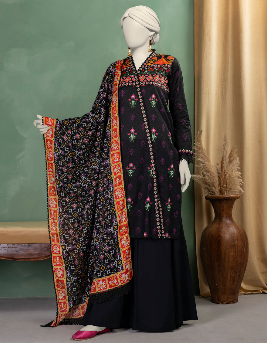 Lawn Black Unstitched Suit - J. Junaid Jamshed