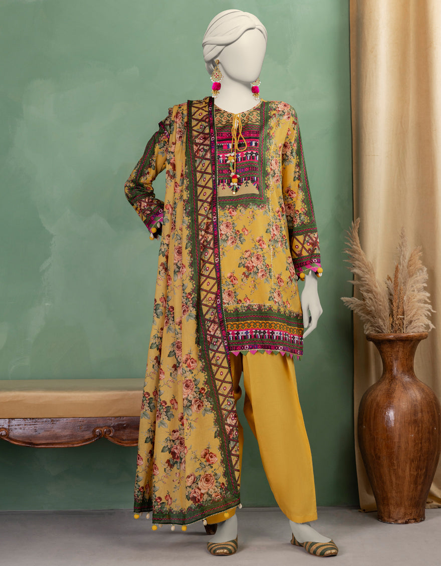 Lawn Yellow Unstitched Suit - J. Junaid Jamshed