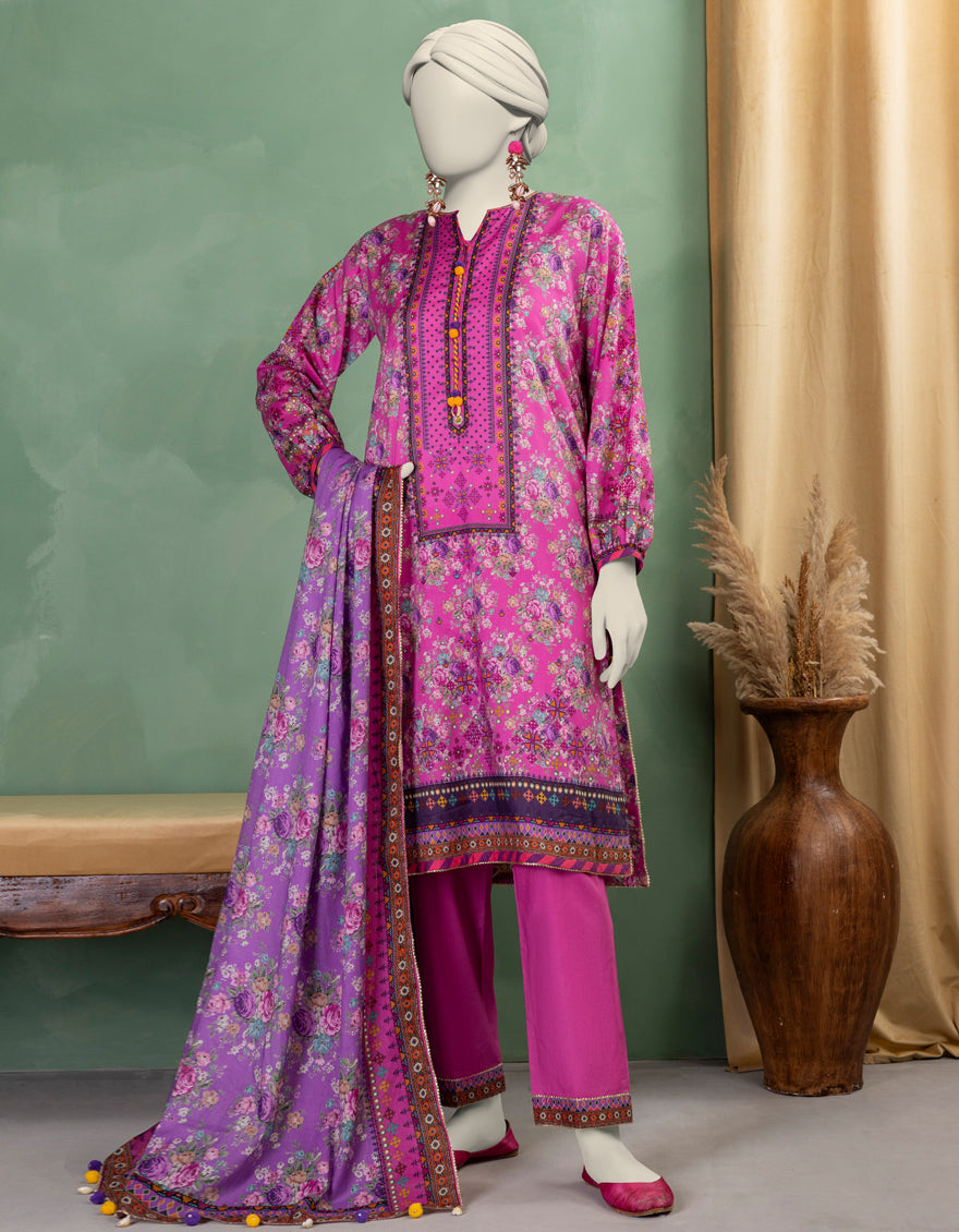 Lawn Purple Unstitched Suit - J. Junaid Jamshed