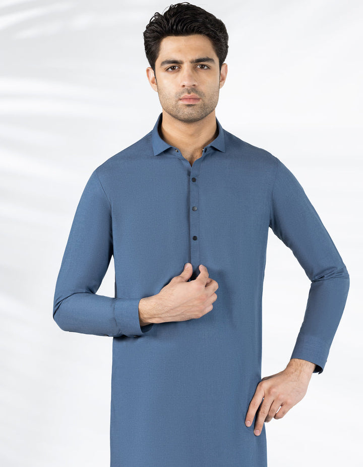 Blended Denim Blue Shalwar Kameez - J. Junaid Jamshed