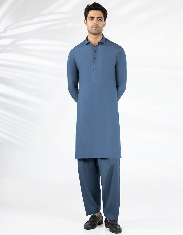 Blended Denim Blue Shalwar Kameez - J. Junaid Jamshed