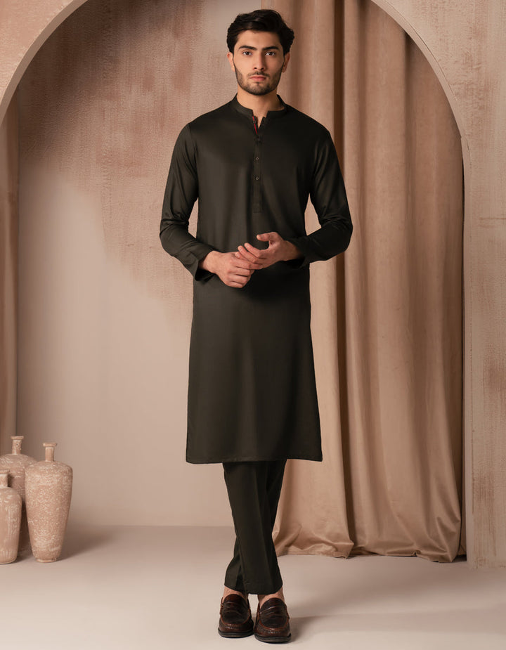 Blended Dark Green Kurta Trouser - J. Junaid Jamshed