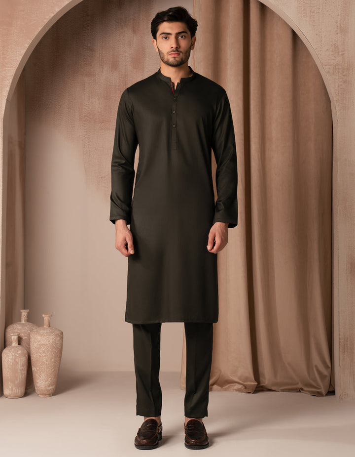 Blended Dark Green Kurta Trouser - J. Junaid Jamshed