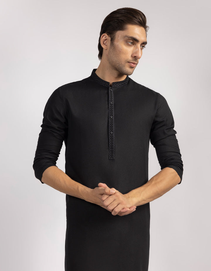 Blended Black Kurta - J. Junaid Jamshed