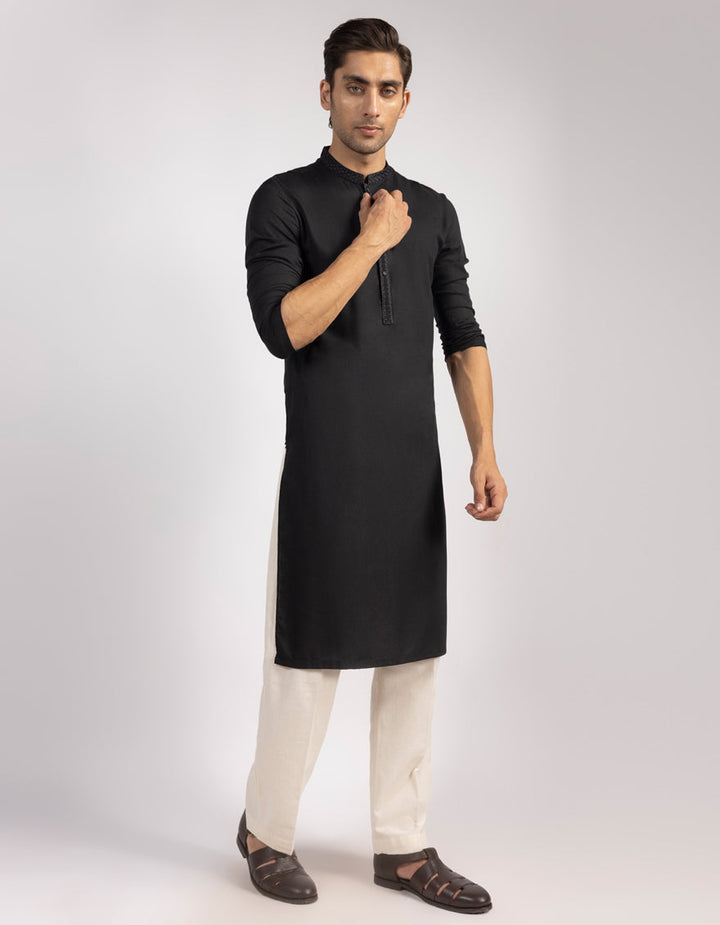 Blended Black Kurta - J. Junaid Jamshed