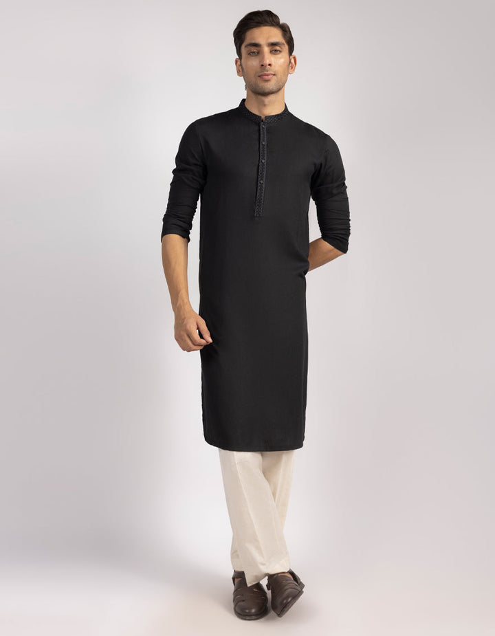 Blended Black Kurta - J. Junaid Jamshed