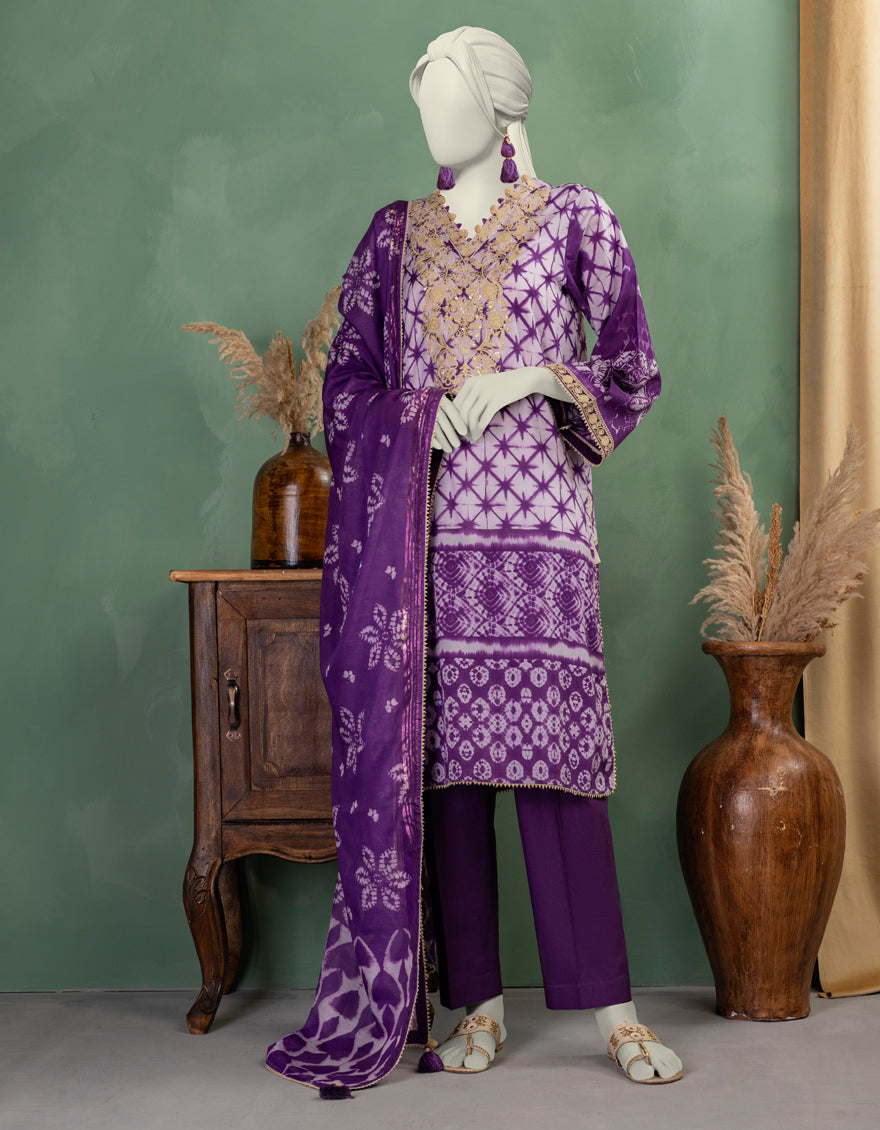 Lawn Purple Unstitched Suit - J. Junaid Jamshed