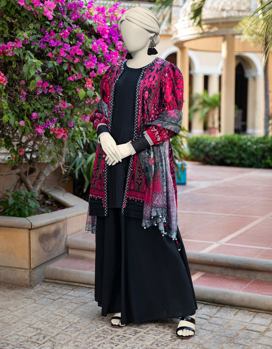 Lawn Black Unstitched Suit - J. Junaid Jamshed