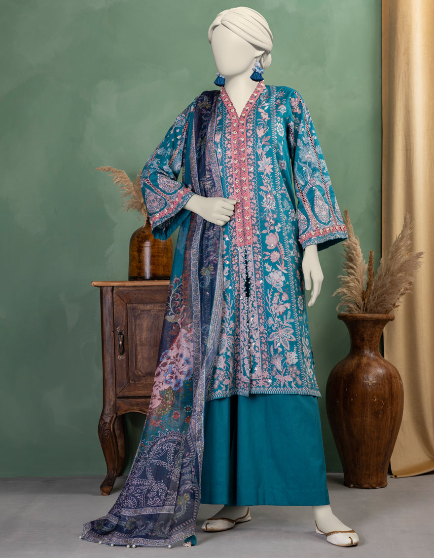 Lawn Blue Unstitched Suit - J. Junaid Jamshed