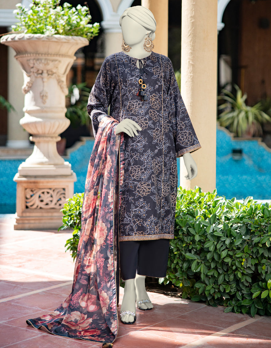 Lawn Black Unstitched Suit - J. Junaid Jamshed