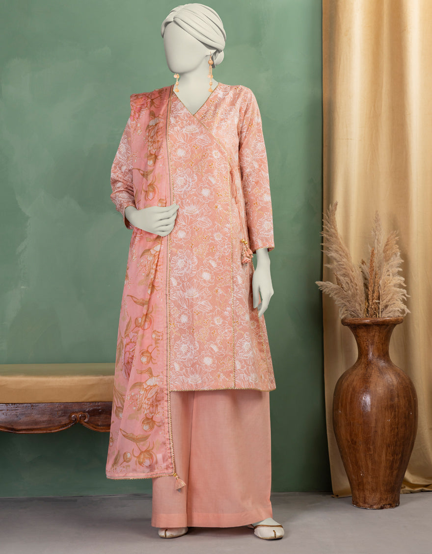 Lawn Peach Unstitched Suit - J. Junaid Jamshed