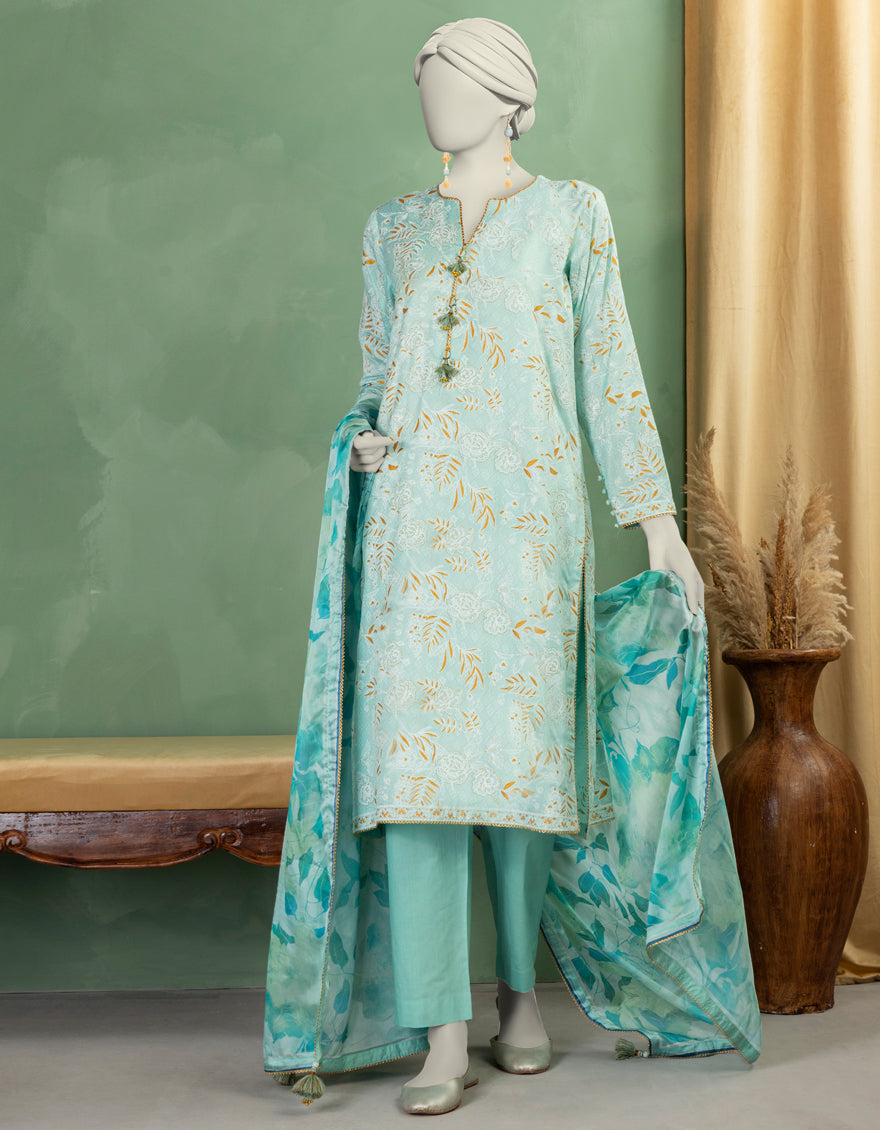 Lawn Green Unstitched Suit - J. Junaid Jamshed