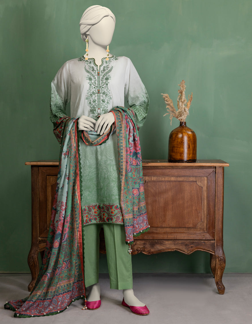 Lawn Green Unstitched Suit - J. Junaid Jamshed