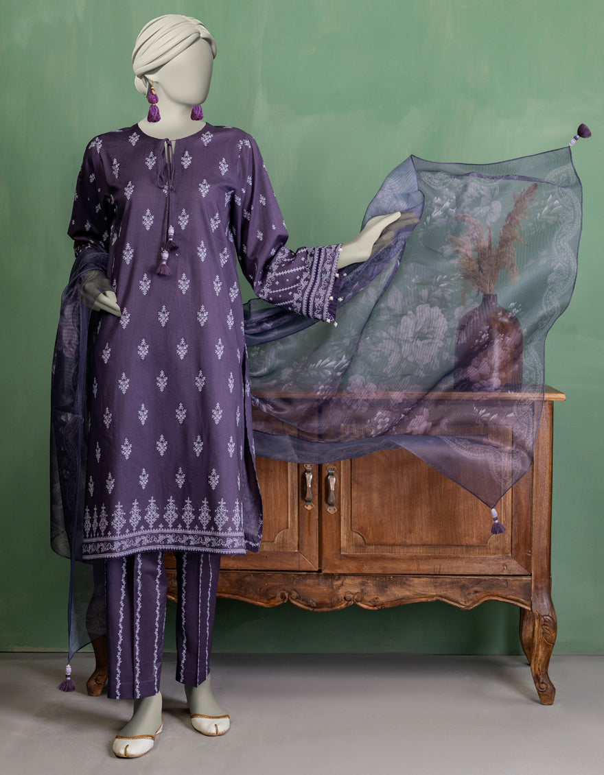 Lawn Purple Unstitched Suit - J. Junaid Jamshed