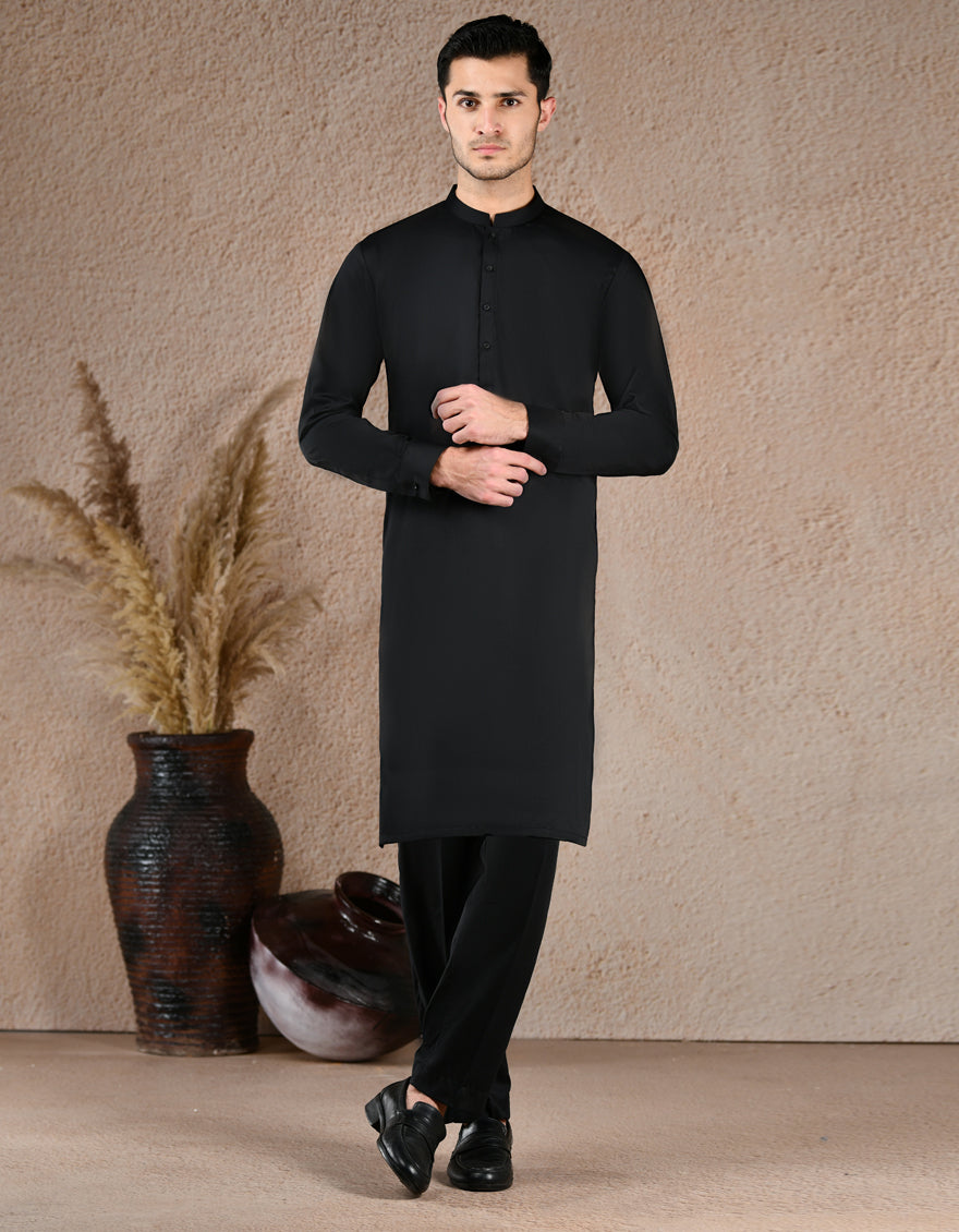 Blended Black Unstitched Suit - J. Junaid Jamshed