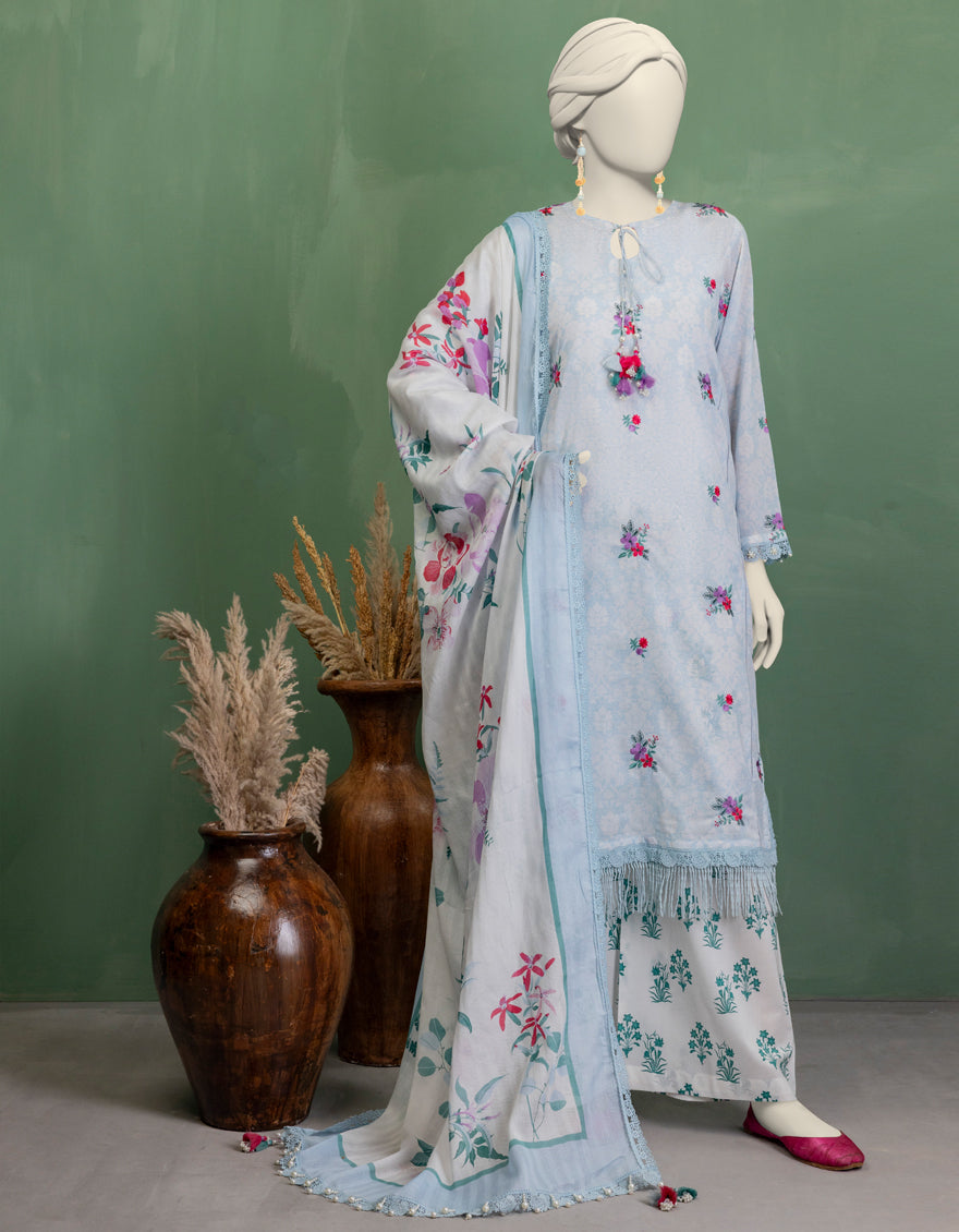Dobby Blue Unstitched Suit - J. Junaid Jamshed