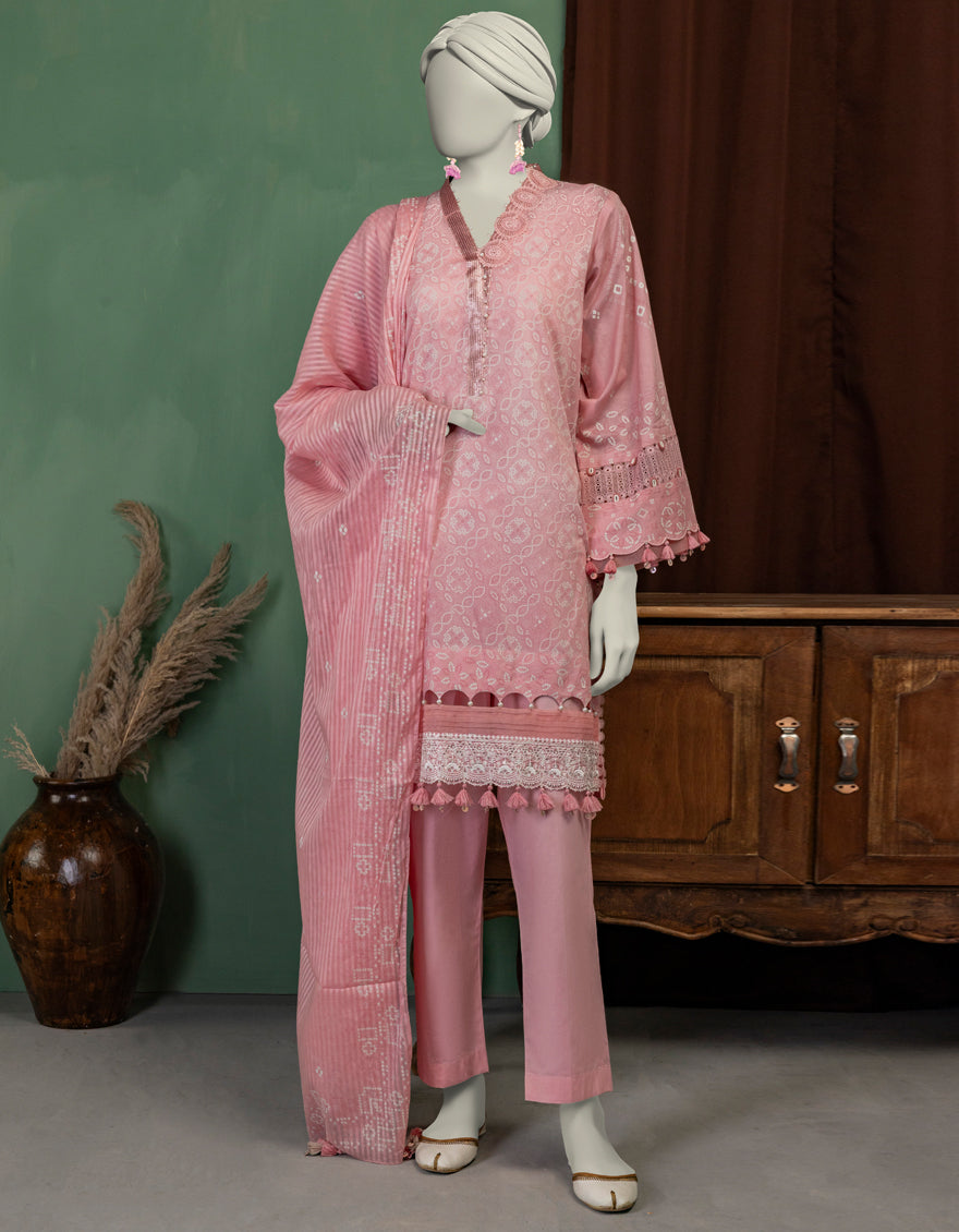 Lawn Pink Unstitched Suit - J. Junaid Jamshed