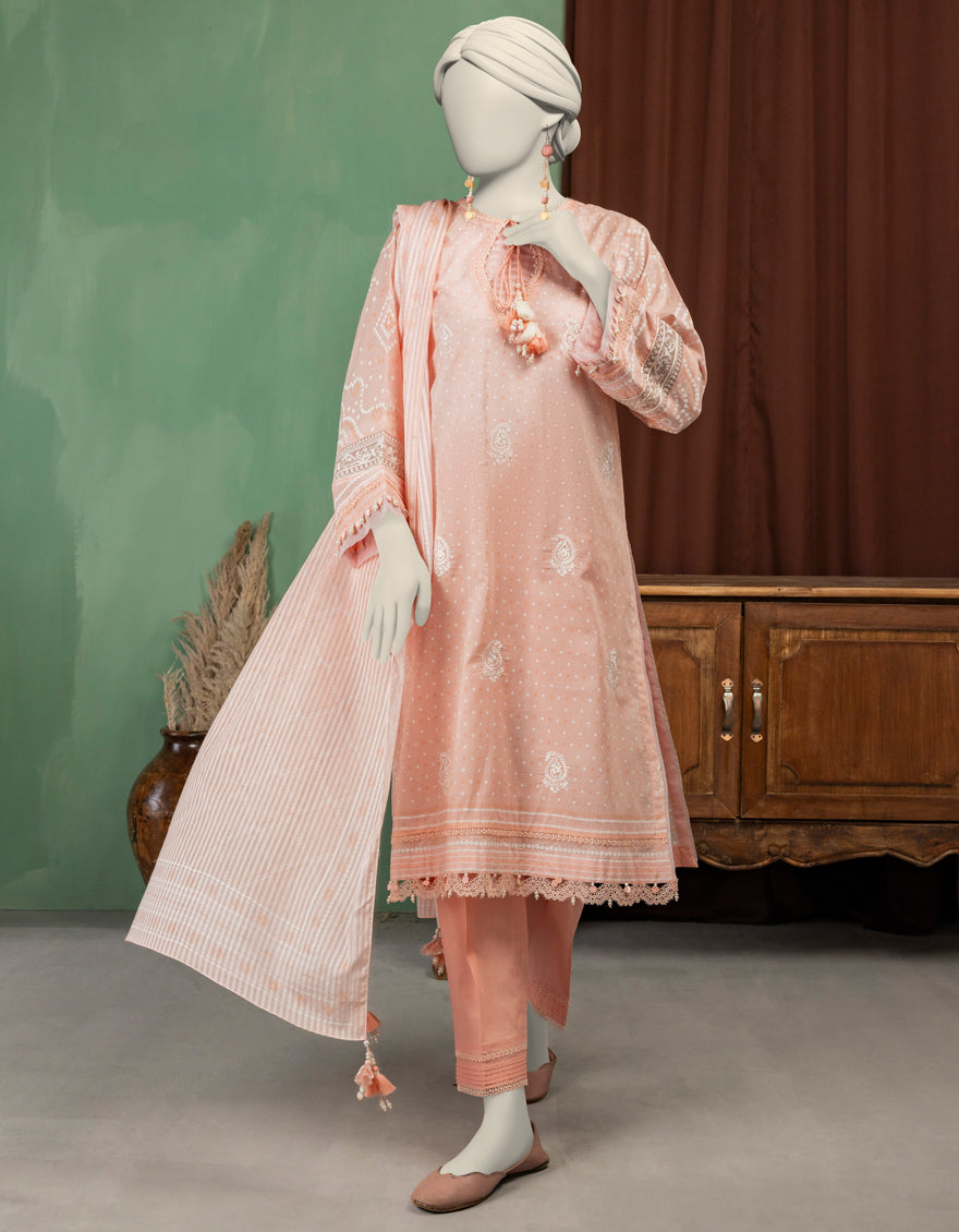 Lawn Peach Unstitched Suit - J. Junaid Jamshed