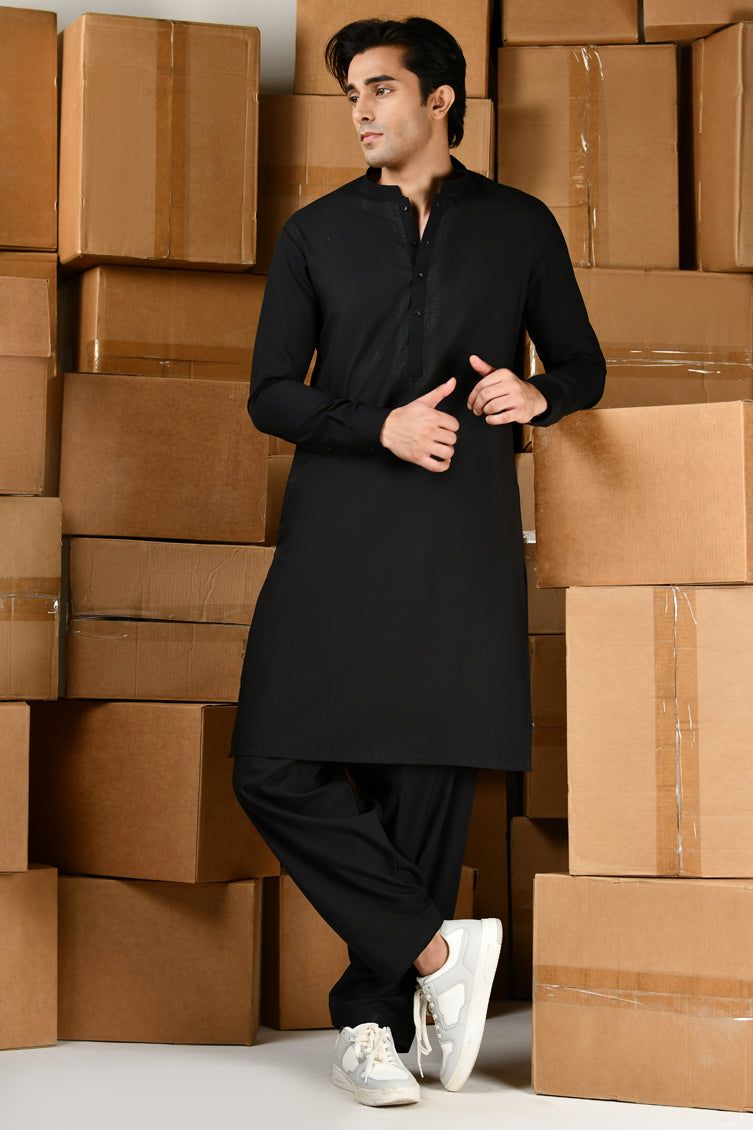 Blended Black Shalwar Kameez - J. Junaid Jamshed  Janan