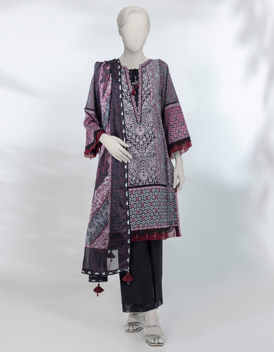 Lawn Black Unstitched Suit - J. Junaid Jamshed