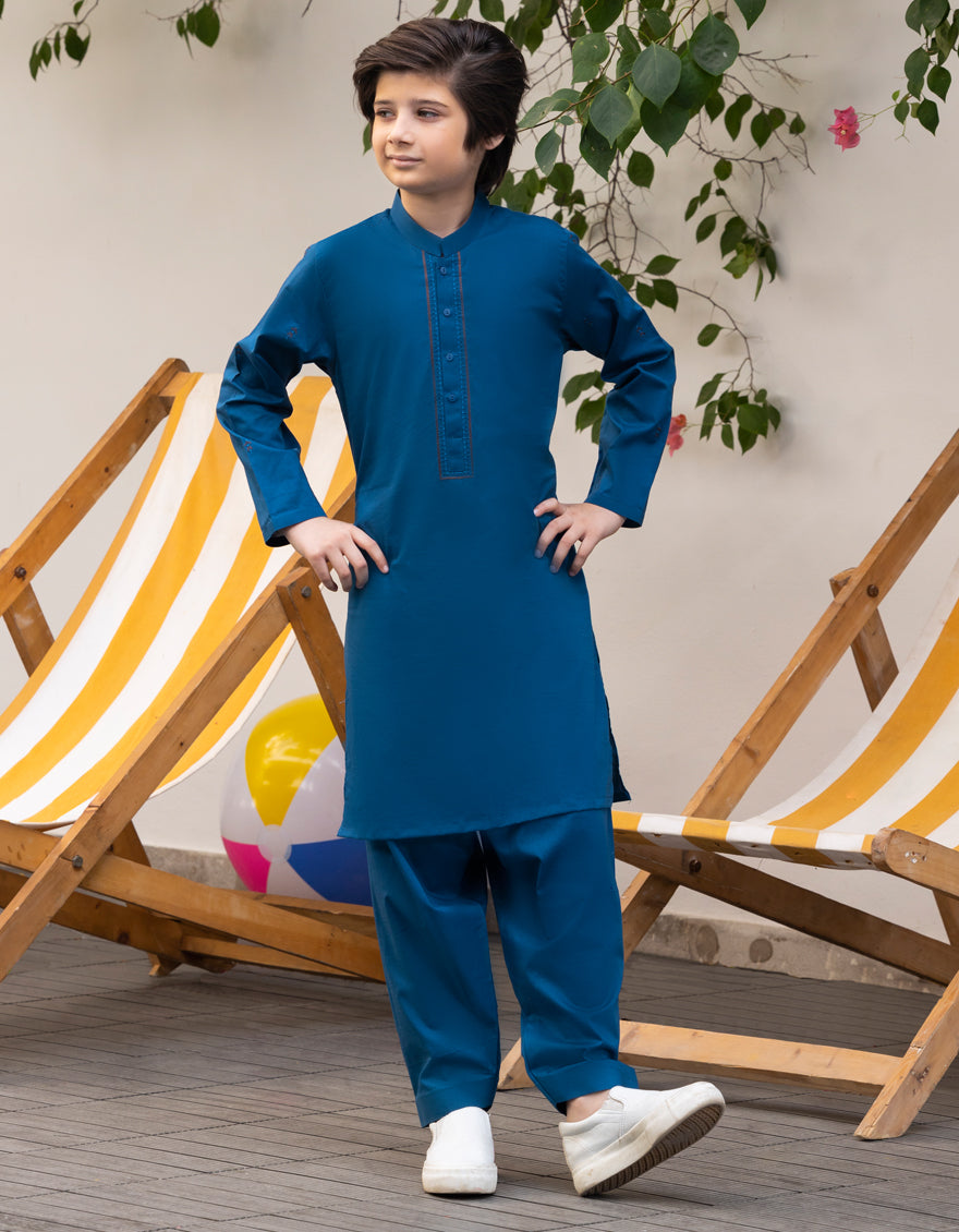 Cotton Blue Shalwar Kameez Junaid Jamshed – Janan - Main Image
