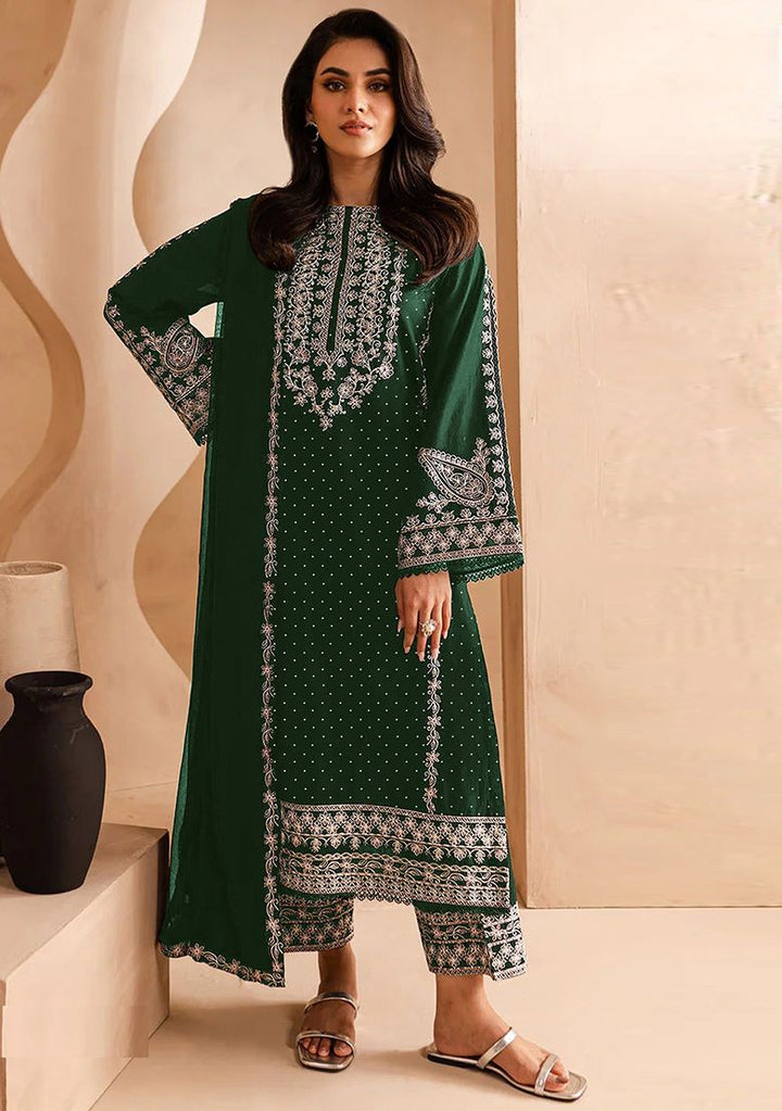 Embroidered Georgette Green Stitched Suit - Indya