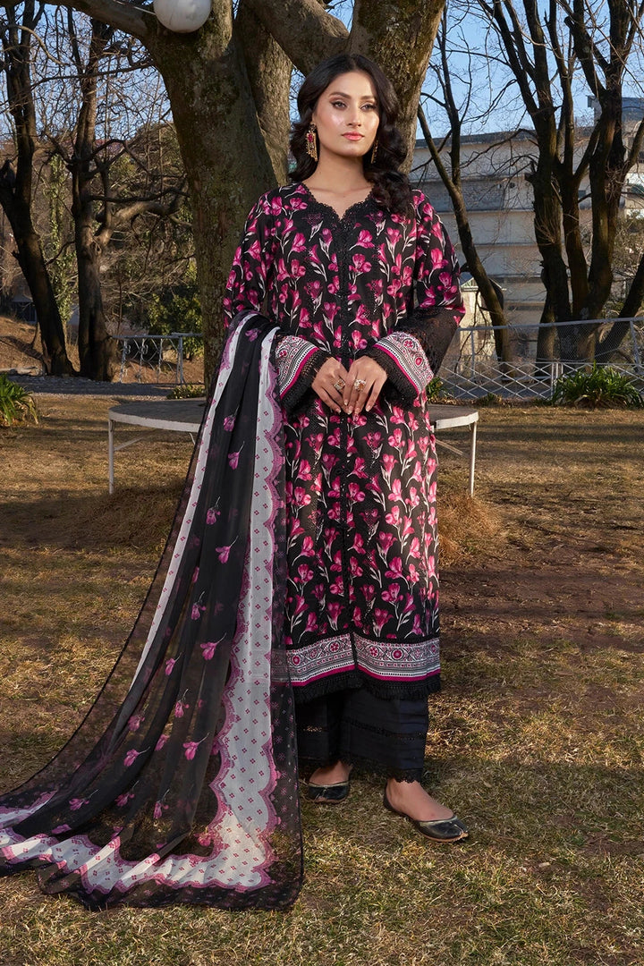 Embroidered Printed Lawn Black Stitched Suit - Khas