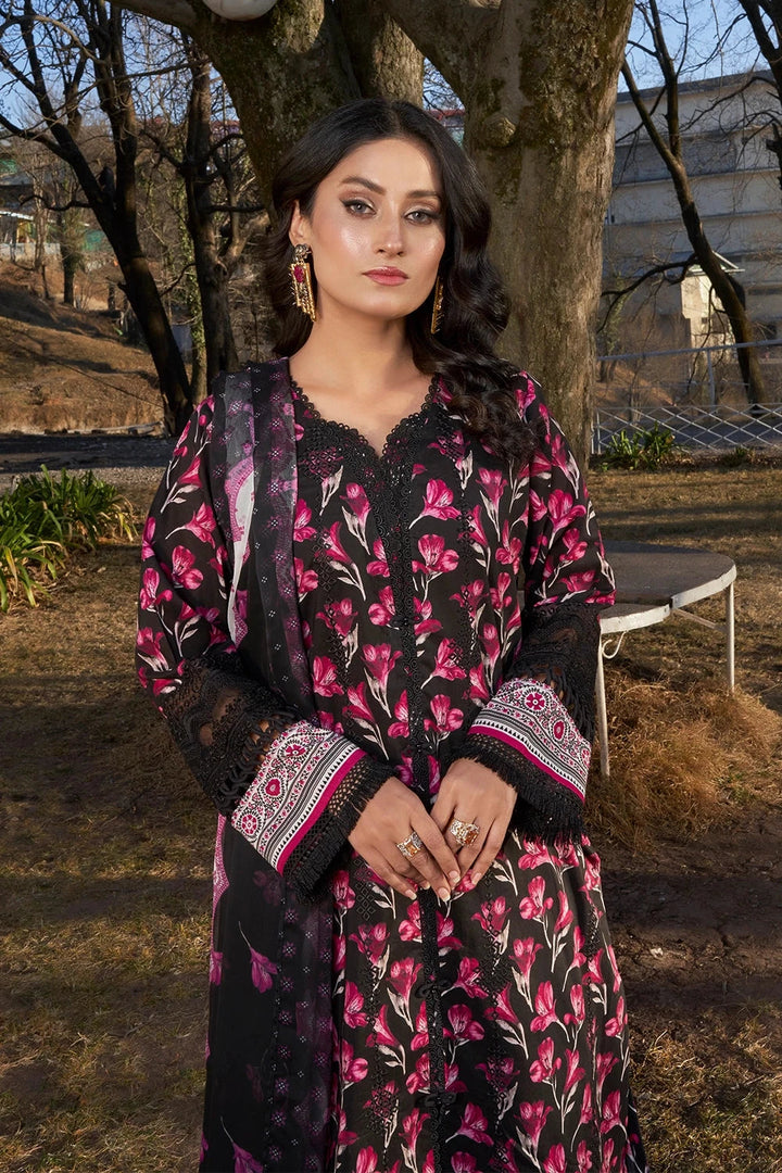 Embroidered Printed Lawn Black Stitched Suit - Khas