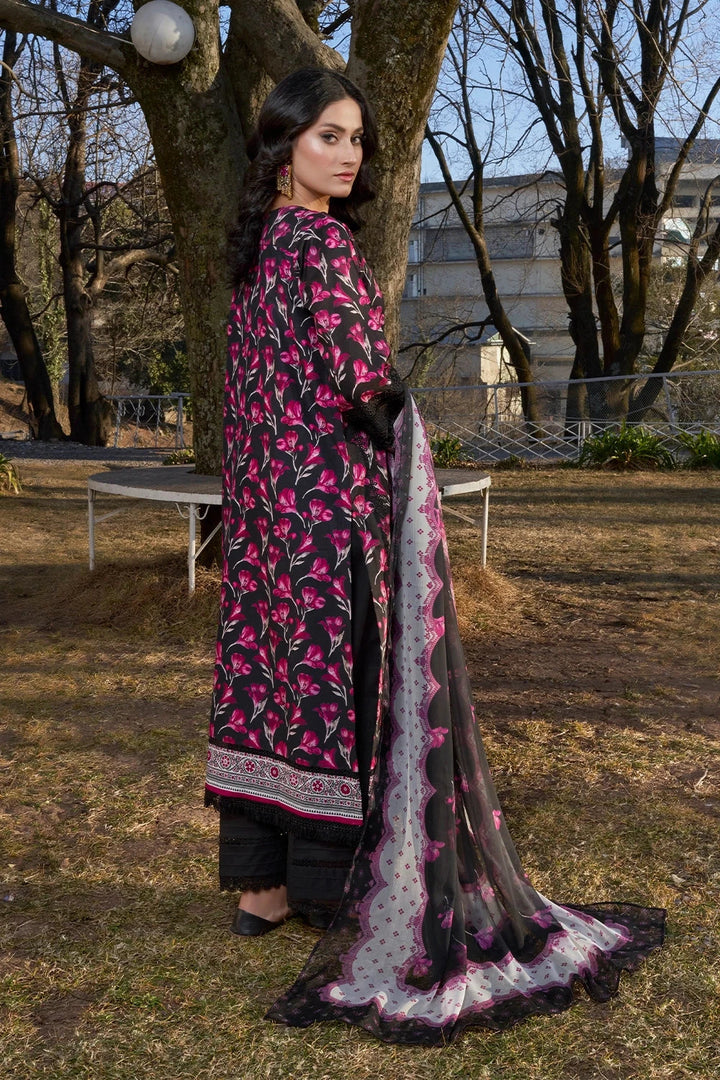 Embroidered Printed Lawn Black Stitched Suit - Khas