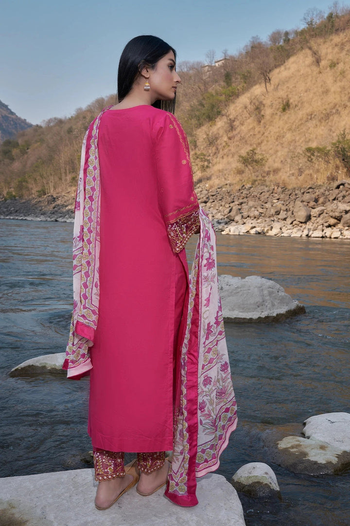 Embroidered Printed Lawn Hot Pink Stitched Suit - Khas